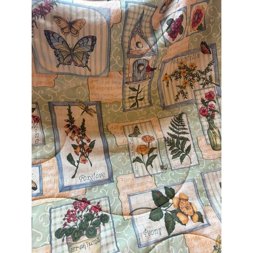 dan river comforter rare cottagecore gardening floral bird queen blanket vintage